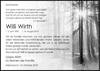Anzeige von Willi Wirth von Kölner Stadt-Anzeiger / Kölnische Rundschau / Express