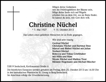 Anzeige von Christine Nüchel von Kölner Stadt-Anzeiger / Kölnische Rundschau / Express