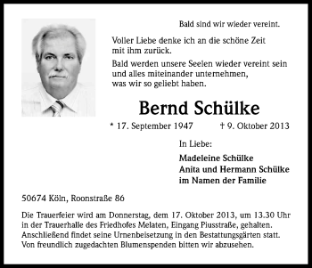 Anzeige von Bernd Schülke von Kölner Stadt-Anzeiger / Kölnische Rundschau / Express