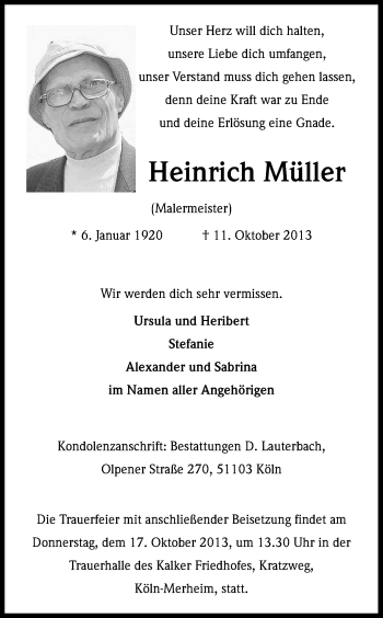 Anzeige von Heinrich Müller von Kölner Stadt-Anzeiger / Kölnische Rundschau / Express