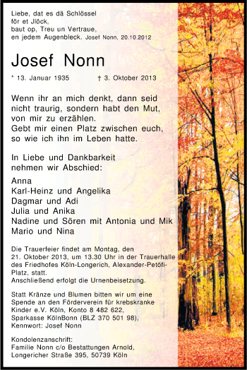 Anzeige von Josef Nonn von Kölner Stadt-Anzeiger / Kölnische Rundschau / Express