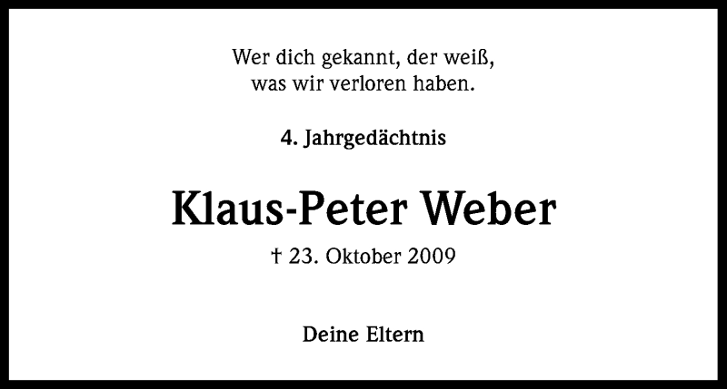  Traueranzeige für Klaus-Peter Weber vom 23.10.2013 aus Kölner Stadt-Anzeiger / Kölnische Rundschau / Express