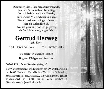 Anzeige von Gertrud Herweg von Kölner Stadt-Anzeiger / Kölnische Rundschau / Express