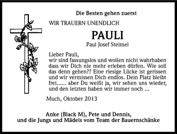 Anzeige von Paul-Josef Steimel von Kölner Stadt-Anzeiger / Kölnische Rundschau / Express