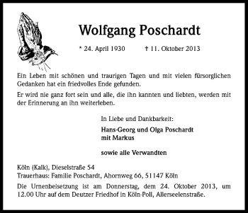 Anzeige von Wolfgang Poschardt von Kölner Stadt-Anzeiger / Kölnische Rundschau / Express