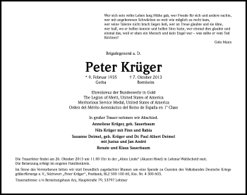 Anzeige von Peter Krüger von Kölner Stadt-Anzeiger / Kölnische Rundschau / Express