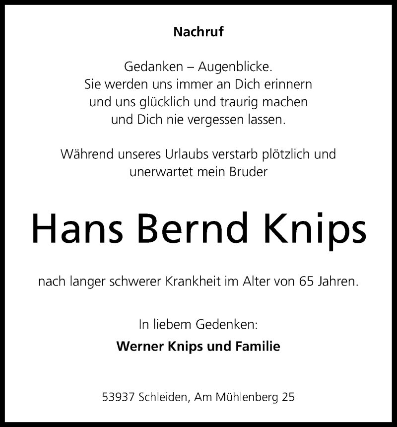  Traueranzeige für Bernd Knips vom 16.10.2013 aus Kölner Stadt-Anzeiger / Kölnische Rundschau / Express