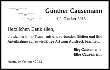 Anzeige von Günther Causemann von Kölner Stadt-Anzeiger / Kölnische Rundschau / Express