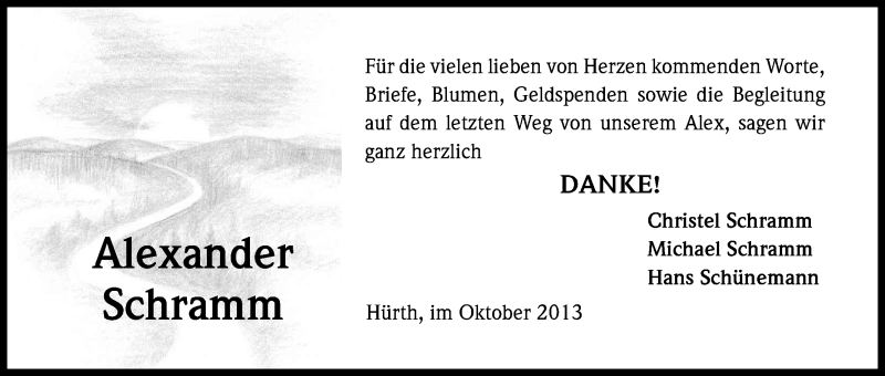  Traueranzeige für Alexander Schramm vom 23.10.2013 aus Kölner Stadt-Anzeiger / Kölnische Rundschau / Express