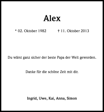 Anzeige von Alex  von Kölner Stadt-Anzeiger / Kölnische Rundschau / Express