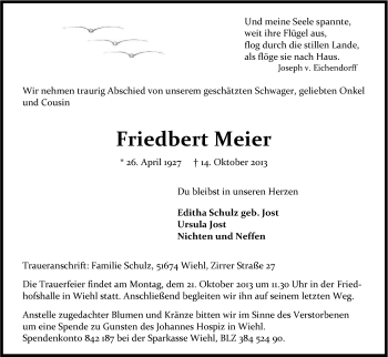 Anzeige von Friedbert Meier von Kölner Stadt-Anzeiger / Kölnische Rundschau / Express