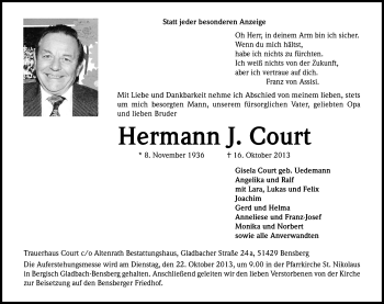 Anzeige von Hermann Court von Kölner Stadt-Anzeiger / Kölnische Rundschau / Express