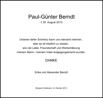 Anzeige von Paul-Günter Berndt von Kölner Stadt-Anzeiger / Kölnische Rundschau / Express