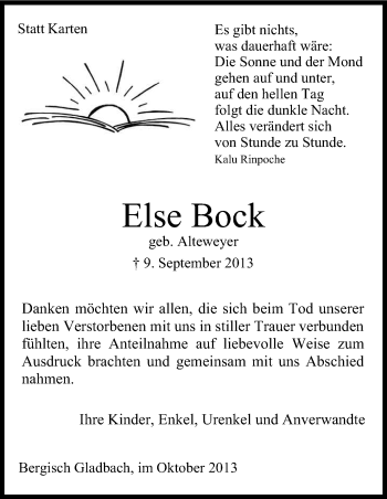 Anzeige von Else Bock von Kölner Stadt-Anzeiger / Kölnische Rundschau / Express
