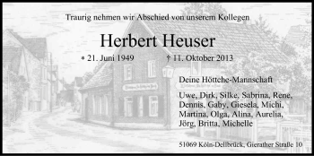 Anzeige von Herbert Häuser - Kollegen von Kölner Stadt-Anzeiger / Kölnische Rundschau / Express