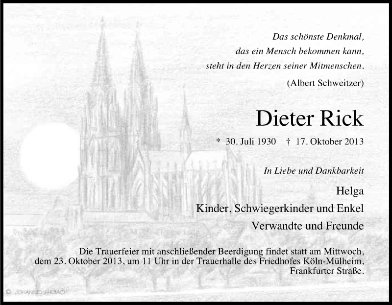  Traueranzeige für Dieter Rick vom 19.10.2013 aus Kölner Stadt-Anzeiger / Kölnische Rundschau / Express