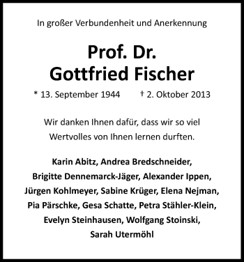 Anzeige von Gottfried Fischer von Kölner Stadt-Anzeiger / Kölnische Rundschau / Express
