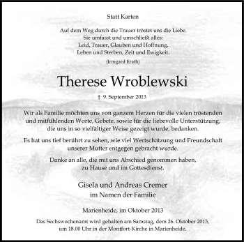 Anzeige von Therese Wroblewski von Kölner Stadt-Anzeiger / Kölnische Rundschau / Express