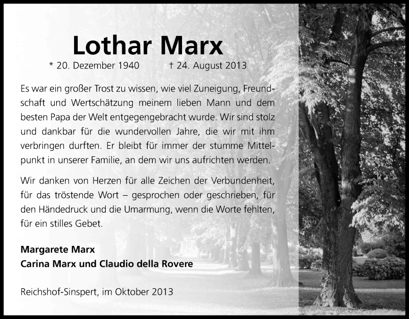  Traueranzeige für Lothar Marx vom 19.10.2013 aus Kölner Stadt-Anzeiger / Kölnische Rundschau / Express