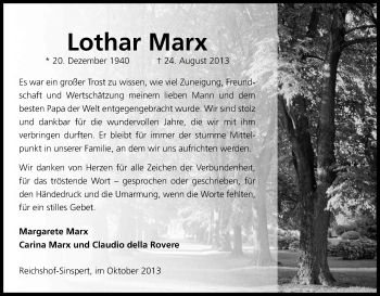 Anzeige von Lothar Marx von Kölner Stadt-Anzeiger / Kölnische Rundschau / Express