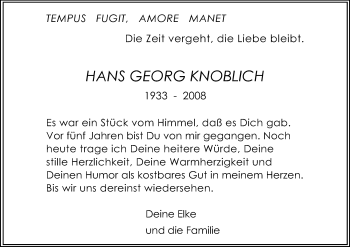 Anzeige von Hans Georg Knoblich von Kölner Stadt-Anzeiger / Kölnische Rundschau / Express