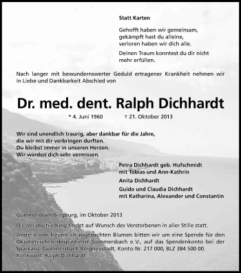 Anzeige von Ralpf Dichhardt von Kölner Stadt-Anzeiger / Kölnische Rundschau / Express