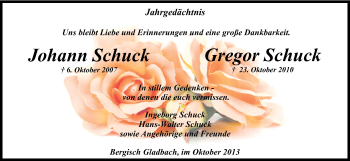 Anzeige von Johann und Gregor Schuck von Kölner Stadt-Anzeiger / Kölnische Rundschau / Express