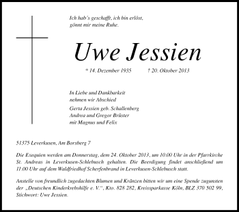 Anzeige von Uwe Jessien von Kölner Stadt-Anzeiger / Kölnische Rundschau / Express