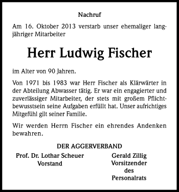 Anzeige von Ludwig Fischer von Kölner Stadt-Anzeiger / Kölnische Rundschau / Express