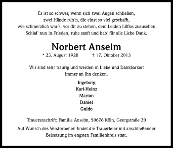 Anzeige von Norbert Anselm von Kölner Stadt-Anzeiger / Kölnische Rundschau / Express