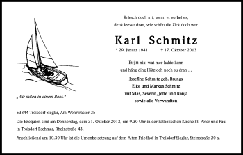 Anzeige von Karl Schmitz von Kölner Stadt-Anzeiger / Kölnische Rundschau / Express