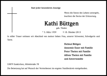 Anzeige von Kathi Büttgen von Kölner Stadt-Anzeiger / Kölnische Rundschau / Express