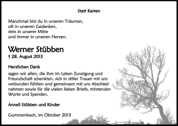 Anzeige von Werner Stübben von Kölner Stadt-Anzeiger / Kölnische Rundschau / Express