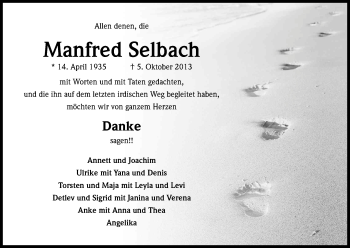 Anzeige von Manfred Selbach von Kölner Stadt-Anzeiger / Kölnische Rundschau / Express