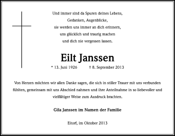 Anzeige von Eilt Janssen von Kölner Stadt-Anzeiger / Kölnische Rundschau / Express