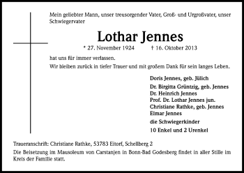 Anzeige von Lothar Jennes von Kölner Stadt-Anzeiger / Kölnische Rundschau / Express