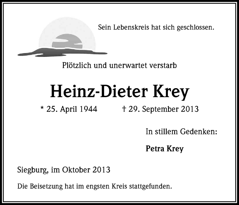  Traueranzeige für Heinz-Dieter Krey vom 26.10.2013 aus Kölner Stadt-Anzeiger / Kölnische Rundschau / Express
