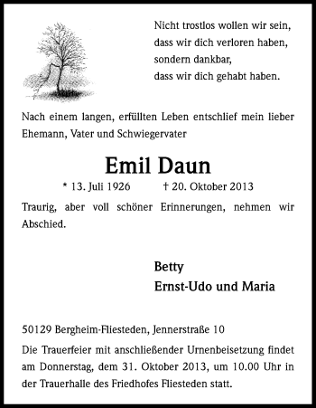 Anzeige von Emil Daum von Kölner Stadt-Anzeiger / Kölnische Rundschau / Express