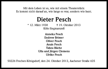 Anzeige von Dieter Pesch von Kölner Stadt-Anzeiger / Kölnische Rundschau / Express