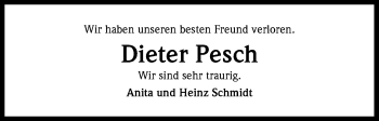 Anzeige von Dieter Pesch von Kölner Stadt-Anzeiger / Kölnische Rundschau / Express