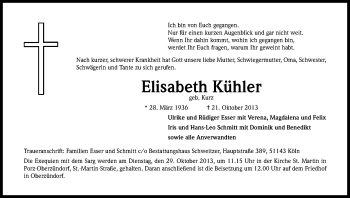 Anzeige von Elisabeth Kühler von Kölner Stadt-Anzeiger / Kölnische Rundschau / Express