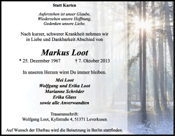 Anzeige von Markus Loot von Kölner Stadt-Anzeiger / Kölnische Rundschau / Express