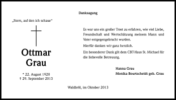 Anzeige von Ottmar Grau von Kölner Stadt-Anzeiger / Kölnische Rundschau / Express