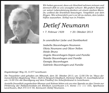 Anzeige von Detlef Neumann von Kölner Stadt-Anzeiger / Kölnische Rundschau / Express