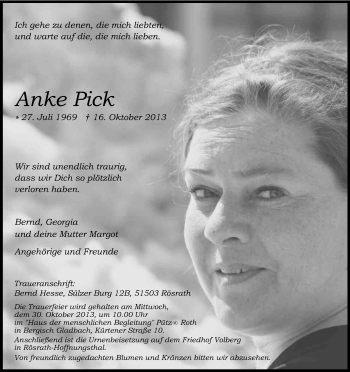 Anzeige von Anne Pick von Kölner Stadt-Anzeiger / Kölnische Rundschau / Express