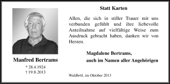 Anzeige von Manfred Bertrams von Kölner Stadt-Anzeiger / Kölnische Rundschau / Express
