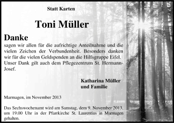 Anzeige von Toni Müller von Kölner Stadt-Anzeiger / Kölnische Rundschau / Express