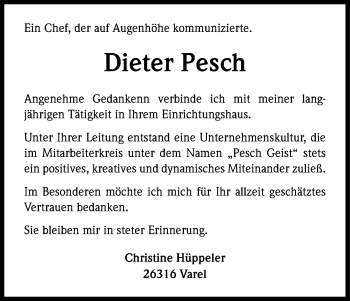 Anzeige von Dieter Pesch von Kölner Stadt-Anzeiger / Kölnische Rundschau / Express