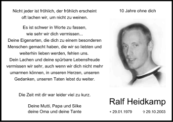 Anzeige von Ralf Heidkamp von Kölner Stadt-Anzeiger / Kölnische Rundschau / Express