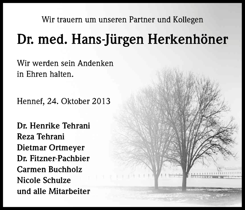  Traueranzeige für Hans-Jürgen Herkenhöner vom 26.10.2013 aus Kölner Stadt-Anzeiger / Kölnische Rundschau / Express